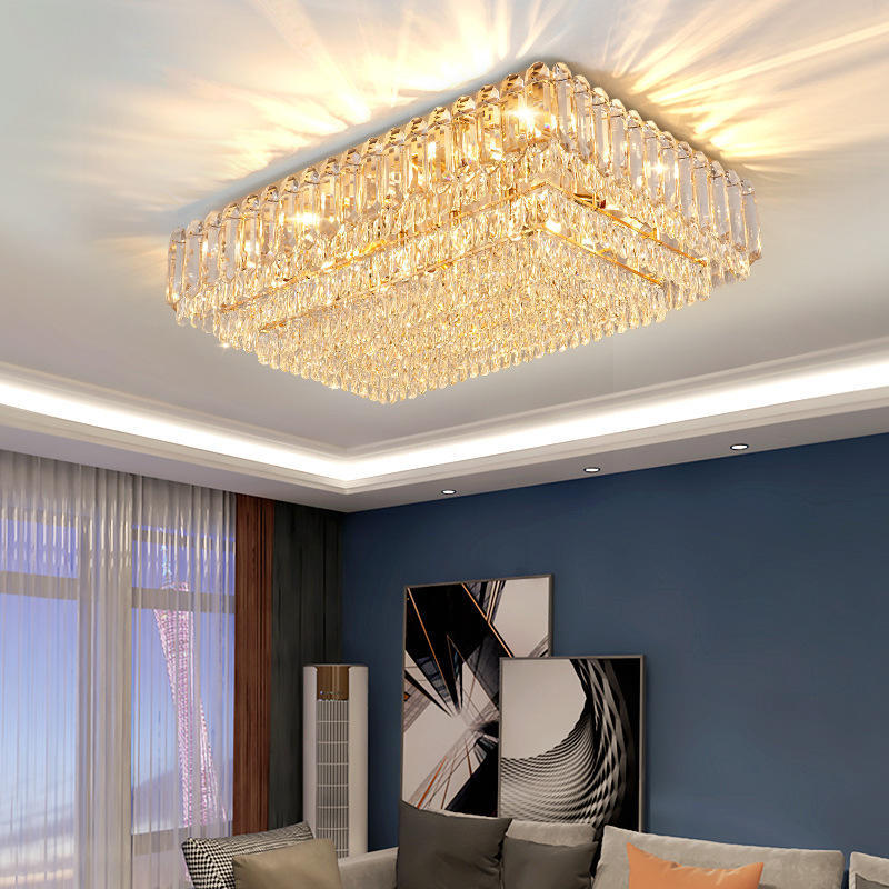 High-Grade K9 Crystal Ceiling Lamp Modern Square Shape for Living Room & Bedroom Metal Base K9 Crystal Ceiling Light Decoration