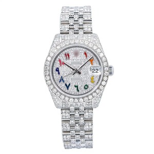 Montre analogique en acier inoxydable de 20mm en édition limitée, diamant Moissanite glacé de haute qualité, cadran arabe multicolore, charme Hip Hop - Product Image 3