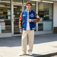 Vestes coupe-vent pour hommes en coton de haute qualité avec broderie PU, style streetwear, poches baseball, vestes varsity pour hommes, manteaux pour hommes