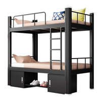 Lit superposé double moderne avec bureau et tiroirs, structure en acier pliable, solution gain de place, portable et convertible pour hôtel