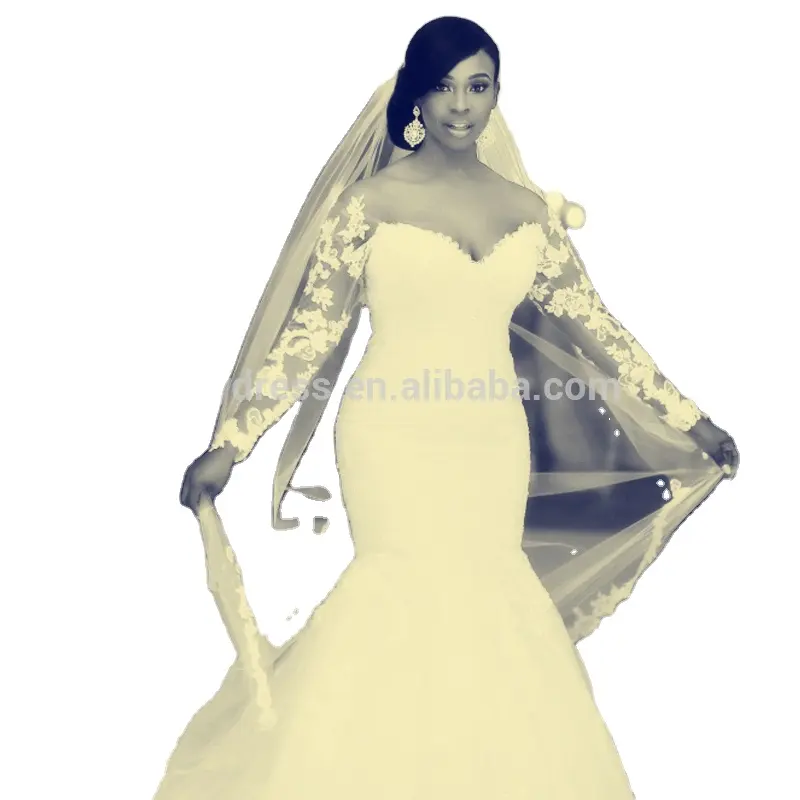 2022 abito da sposa Africa personalizzato nero donne sirena abito da sposa abiti da sposa pizzo maniche lunghe HT01