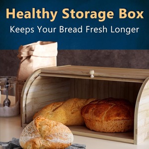 <b>Kitchen</b> for Countertop Food <b>Storage</b> Bread Boxes Holder for <b>Kitchen</b> Food <b>Storage</b> Natural Bamboo Roll Top Bread Box - Product Image 2