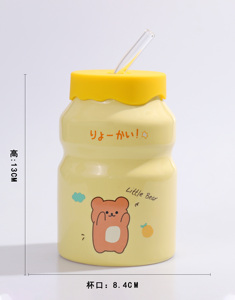 ขวดนมเซรามิคดีไซน์การ์ตูนน่ารัก ขนาด 15 ออนซ์ พร้อมฝาและหลอดดูด แก้วเซรามิค ขวดน้ำ - Product Image 2
