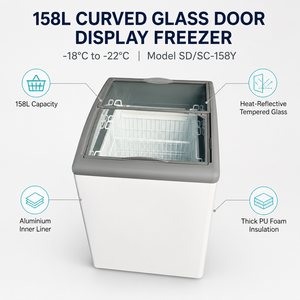 Congelatore Commerciale per Gelati con Porta in Vetro Curvo da 158L SD/SC-158Y - Product Image 4