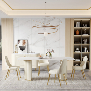 Mesa de Comedor Ovalada de Estilo Nórdico Moderno a Precio de Fábrica, Estilo Crema Simple con Silla de Comedor para Muebles de Comedor de Villa - Product Image 3