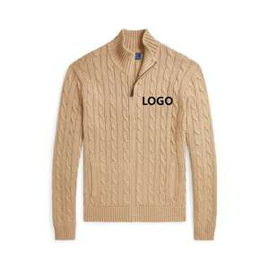 Usine de tricots personnalisés Pull-over à fermeture éclair à col montant pour hommes Pull-over Slim Fit <span class=keywords><strong>Original</strong></span> en tricot torsadé à fermeture éclair complète pour hommes - Product Image 2