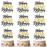 Nouveauté 2025 : Décoration de gâteau Joyeux Anniversaire, Topper de gâteau en papier pailleté noir et or, idéal pour les anniversaires de 16, 18 et 21 ans
