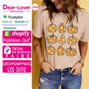 Dear-Lover Vente en gros <span class=keywords><strong>Halloween</strong></span> Femmes Kaki Floral Citrouille Imprimer <span class=keywords><strong>T</strong></span>-<span class=keywords><strong>shirt</strong></span> décontracté - Product Image 1