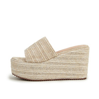 Dernier modèle de sandales à talons hauts en paille pour l'été pantoufles compensées espadrilles en corde de chanvre pour femmes