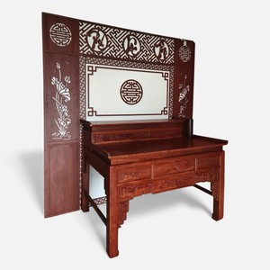 Autel à deux niveaux en bois massif Huong Wood, design lotus, table de culte pour le sanctuaire domestique vietnamien - Product Image 2