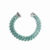 Bracelet-collier en jadeite naturelle de qualité A, forme de diamant vert bleu eau, chaîne cubaine, style hip-hop, tendance unisexe