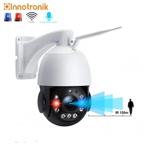 Innotronik无线防水18倍变焦5MP CCTV Wifi自动跟踪PTZ IP摄像机，带红色和蓝色警示灯闪烁