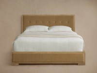 Cadre de lit en bois massif de luxe moderne, lit à panneaux capitonnés Darien de designer pour ensembles de chambres parentales, pièce de mobilier d'hôtel de luxe