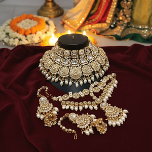 Luxury High Quality White Meena <b>Gold</b> Plated Quartz Ethnic Choker Necklace Earrings <b>Set</b> Maang Tikka Indian Party Anniversary - Product Image 3