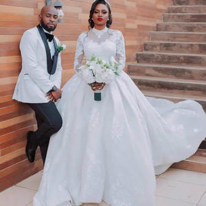 S0659N 2026 Yeni Sıcak Satış Abiye Elbisesi A-kesim Yüksek Yaka Dantel Uzun Kollu Uzun Kuyruklu Gelinlik - Product Image 3