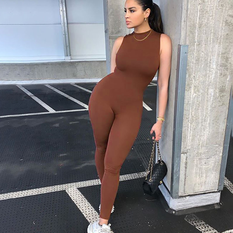 Factory wholesale casual brown rompers women jumpsuit