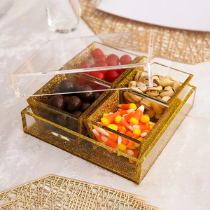 Juego de Platos para Servir Aperitivos de Acrílico con 4 Compartimentos, Bandeja de Lucite con Brillo Dorado, Servidor de Condimentos - Product Image 5