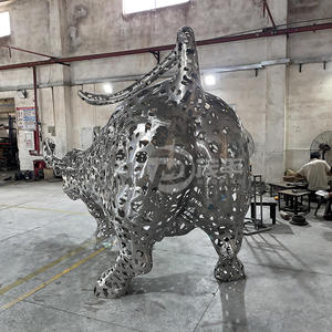Moderno famoso al aire libre decoración Metal artesanía creativa hueco Acero inoxidable estatua calle paisaje <span class=keywords><strong>Toro</strong></span> escultura - Product Image 2