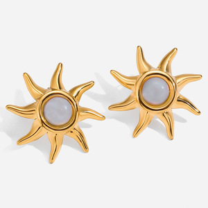 Sun Stud <b>Earrings</b> Gold Plated <b>Opal</b> Inlay Geometric Star Shape Fashion Jewelry - Product Image 1
