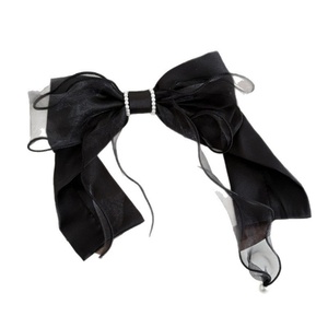 French-Style Elegant Women's Hair Accessory Fairy Satin Mesh <b>Bow</b> Ribbon Hairpin Spring <b>Clip</b> Back-Of-Head Pearl Pendant Parties - Product Image 5