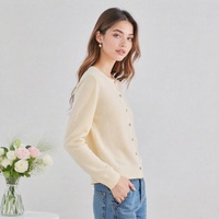 Klassischer Rundhals-Cardigan mit Knopfleiste aus 100% Wolle, Langarm, Großhandel, Maßanfertigung OEM Damen Strickjacke