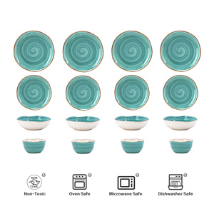Organic Shape Highland 16pc Ceramic Stoneware Dinner Set Swirl Turquoise Popular Special Design Kitchen Household <strong>Dinnware</strong> Sets - Product Image 5