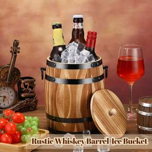 Seau à glace rond en bois massif de style vintage pour refroidir le vin, la bière et les boissons, idéal pour les mariages, les fêtes et la maison - Product Image 2