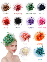 Fascinator en maille élastique de style européen et américain, avec fleurs et plumes, pour fête du thé, bandeau de mariée avec voile, pour femme