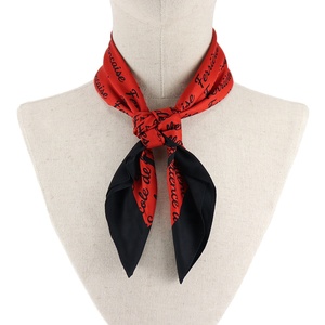 Multi Function Private Logo Printed 100% Silk Red Fashionable Border Neck Scarves Custom Bandana Scarf for Women