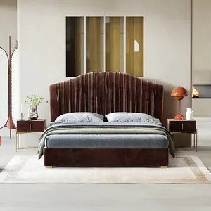 Ensemble de meubles de chambre en tissu velours, design de luxe moderne, avec plate-forme en velours, lit simple et Double, taille King/Queen, lit simple et Double, hôtel