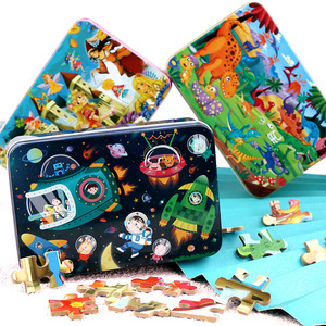 Rompecabezas de Madera en Caja Metálica, 100 Piezas, Montessori, <span class=keywords><strong>Sirena</strong></span>, Dinosaurio, Espacio, Seguridad contra Incendios, Kit de Actividades Educativas Cognitivas para Niños Pequeños - Product Image 1