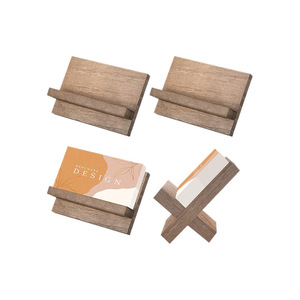 Porte-cartes de visite en bois massif, 20 cm x 20 cm, organisateur de bureau pour la maison et le bureau, design géométrique, couleur rétro - Product Image 3
