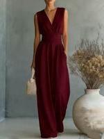 Nouvelle combinaison élégante sans manches à taille cintrée et col en V pour femme, collection Printemps-Été 2026, style européen et américain