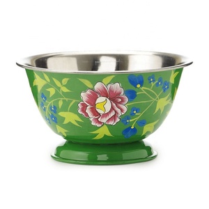 Cuenco de acero inoxidable pintado A mano para ensalada, fruta y servicio, de Cachemira, India - Product Image 3