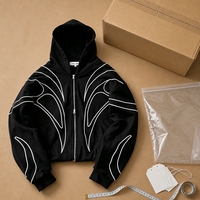 ZHILIAN Sweat à capuche court zippé avec broderie en corde, fermeture éclair YKK, style streetwear épais, vente en gros, OEM, ODM, marque privée