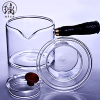 Ensemble de bouilloire à thé en verre borosilicate haute température, pichet à eau, couvercle en bois, capacité de 450 ml, fabrication artisanale, soufflé à la bouche, durable, Japandi