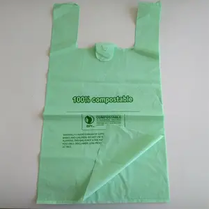 Sacs à provisions en plastique biodégradables, sacs à provisions compostables, amidon de maïs/PLA/PBAT sacs à T-shirt biodégradables