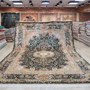 내 근처 대형 실크 Isfahan 인도 바닥 면적 10x14ft 센터 테이블 용 터키 깔개