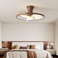 Mini ventilateur de plafond en bois doré moderne de 21 pouces avec lumière LED Télécommande à 6 vitesses Moteur à courant alternatif Corps de lampe en fer ABS pour chambre à coucher
