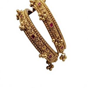 Elegant <b>Gold</b> Plated Brass <b>Bangle</b> Bracelets <b>Set</b> Moissanite Stones Tassel Design Trendy Style Women's Wedding Gift Party Jewelry - Product Image 2