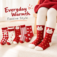 Chaussettes d'hiver en coton doux pour filles, chaussettes de Noël à carreaux rouges avec motif de lapin mignon, chaussettes chaudes pour enfants, ensemble cadeau