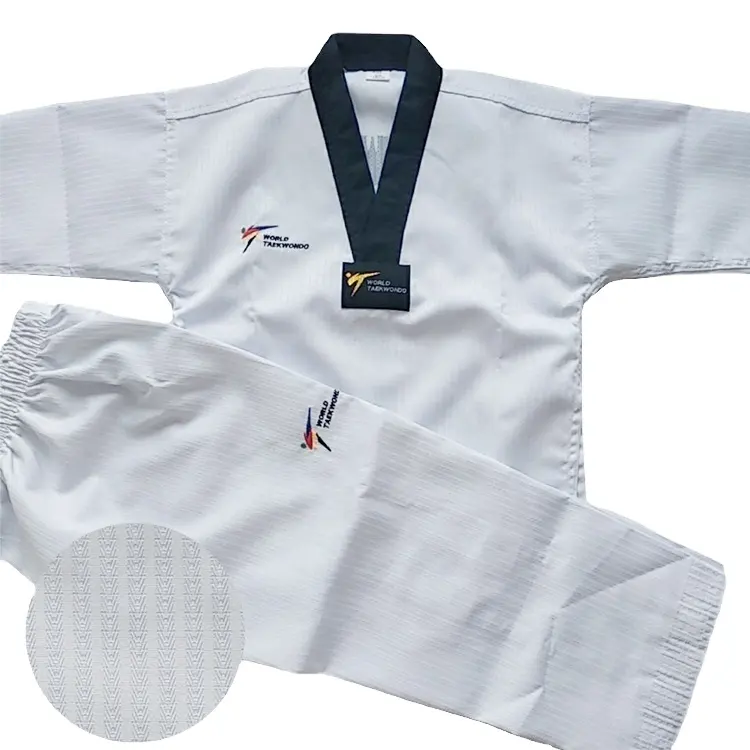 Material de algodón y poliéster artes marciales Taekwondo uniforme/trajes Dobok