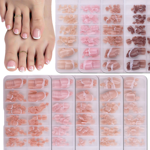Presse française personnalisée sur ongles acrylique couverture complète brillant court rond conseils carrés blanc rose nude brun ongles artificiels des pieds - Product Image 3