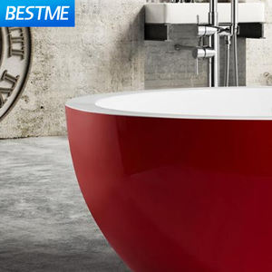 ทนทานรอบอ่างอาบน้ำขนาด1550มิลลิเมตรห้องน้ำพื้นผิวที่เป็นของแข็งอ่างอาบน้ำอิสระสีแดงอะคริลิวงกลมอ่างอาบน้ำ - Product Image 3