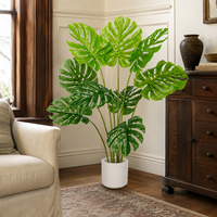 Plante artificielle Monstera Deliciosa, feuillage vert brillant, pot blanc, style Japandi Scandi, décoration naturelle pour salon, plante artificielle Monstera en gros