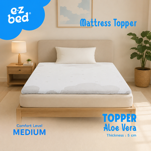 Ez Bed <b>Mattress</b> Topper 5 Cm Thick Medium Firmness <b>Aloe</b> <b>Vera</b> Foam With Breathable Fabric Cover For Home Bedroom Use - Product Image 1