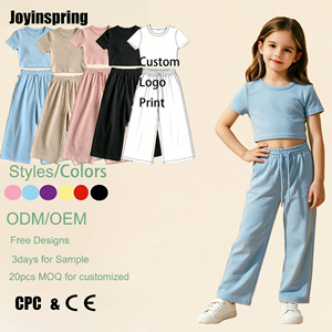 Conjunto Deportivo Informal de Verano 2026 para Niñas, Top Corto de Manga Corta de Color Sólido, <span class=keywords><strong>Pantalones</strong></span> Largos Anchos con Cordón, Conjunto de Dos Piezas - Product Image 1