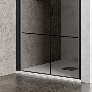Puerta de ducha abatible Kamalu de 70 cm con perfiles negros y pantallas de baño de serigrafía negra, producto de la marca Kamalu - Product Image 3