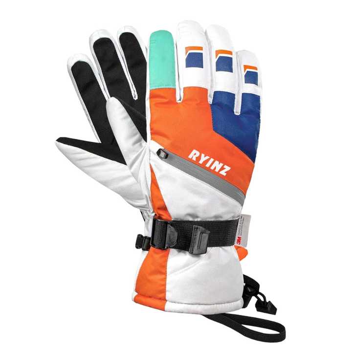RYINZ Quilted Black Ski Gloves Waterproof Insulated Winter Gloves with Anti-Slip Grip for Snowboarding & Alpine Skiing