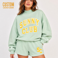 Ensemble 2 pièces décontracté pour femme : Sweat-shirt oversize à col montant brodé personnalisé et short en coton molletonné – Fabricant
